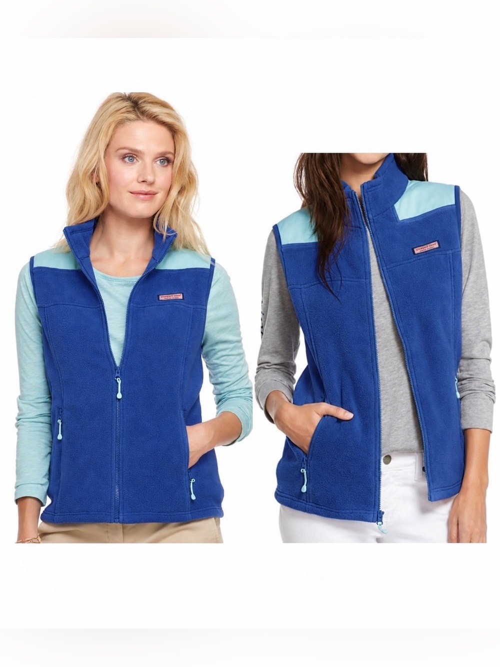 Vineyard Vines Royal Blue Fleece Vest with Mint Accents - Picture 1 of 9